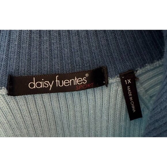 Daisy Fuentes Womens Blue Ribbed Knit Quarter Zip Sweater 1X Cuffed Hem - Picture 12 of 13